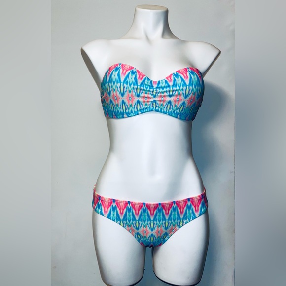 Op Swimwear Neon print strapless 2 piece bikini size juniors M (7-9) - Picture 7 of 16